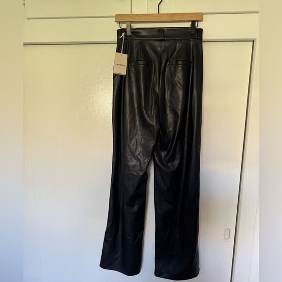 NWT MOTHER Black Vegan Leather High Waist Wide Leg Pants Size 26 - Picture 5 of 16